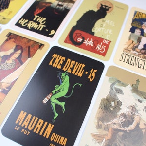 Baralho de cartas de tarô francês Art Nouveau "FAN": 78 cartas Arcanos Maiores e Menores - Criado com pôsteres antigos - Versão do baralho "tamanho real"