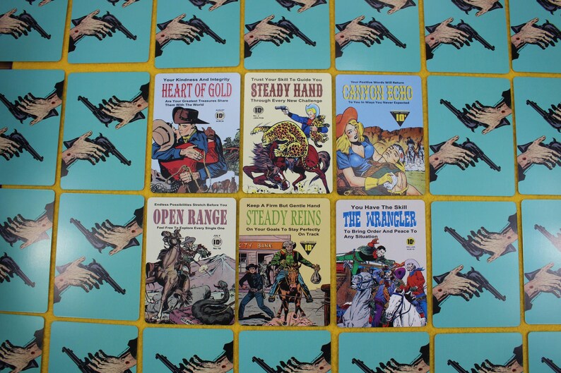 Western Oracle Cards: Cowboy Comic Book Art, Daglig vägledning Liknande Tarot "Poker Size" bild 6