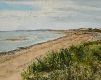 Towards Elliot Water - Scottish Coastal Landscape Beach near Arbroath, Angus Original Pastel Painting by Pamela Ruddy