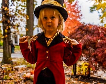 Boys Ringmasters costume with hat / Red Magicians Costume with hat /Red Coat with tails / Red Prince Costume/Circus master