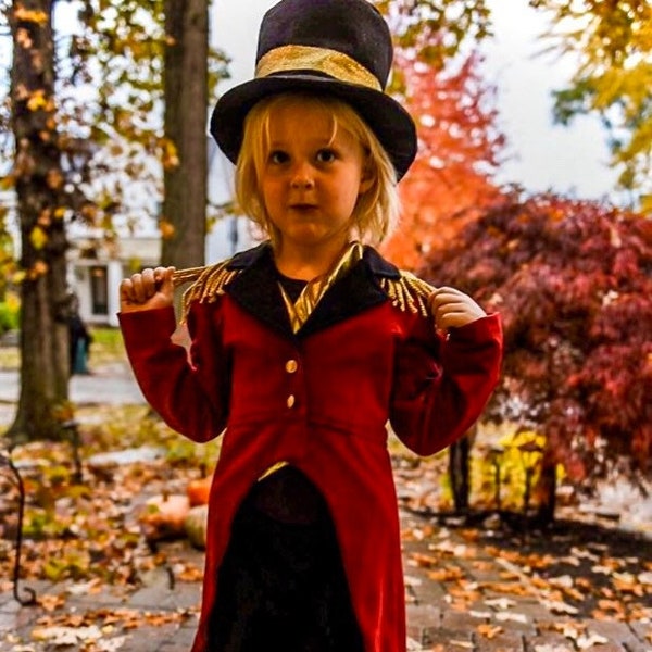 Boys Ringmasters costume with hat / Red Magicians Costume with hat /Red Coat with tails / Red Prince Costume/Circus master