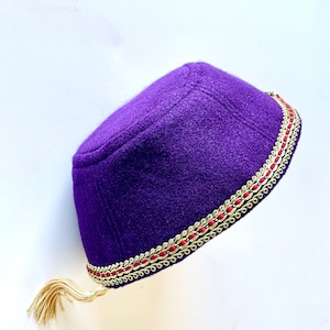 Aladdin Deep Purple Hat, Tarboush Hat, Fez Hat with Gold trim and tassel