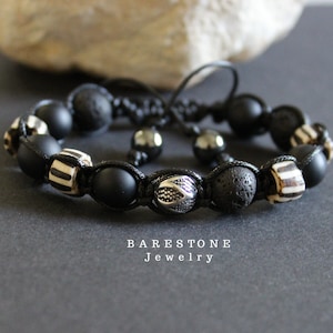 Men&#39;s Matte Black Onyx Bracelet: Lava Rock Grounding Jewelry