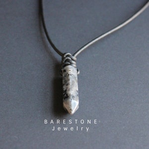 Men's protection Necklace/Black Larvikite Crystal Pendant/Grounding Stone Jewelry Gift for Him Adjustable Cord