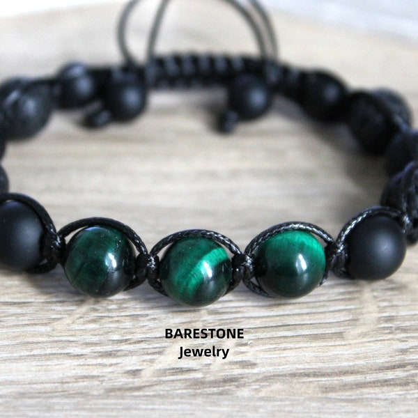 Bracelet de pierres précieuses pour homme/bracelet de marié, cadeau pour lui, bracelet Shamballa pour homme/oeil de tigre vert/bracelet en onyx noir/bracelet bijoux