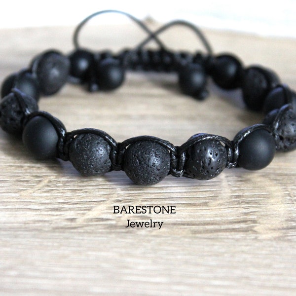 Bracelet en pierre de lave noire pour hommes /Collier diffuseur d’huiles essentielles/Pierres de lave Aromathérapie/ Bracelet Bracelet Onyx mat/ Cadeau de la fête des Pères