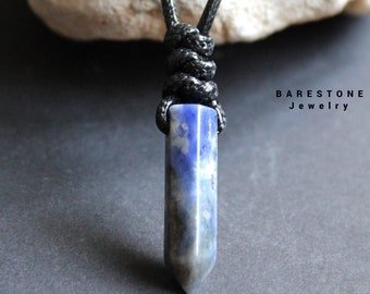 Sodalite Crystal Necklace for Men/Blue Anxiety Relief Stone/Throat chakra Protection Gift for Him