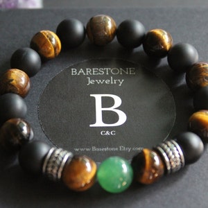 Tiger&#39;s Eye Beaded Bracelet: Onyx & Aventurine Stone Mens Bracelet