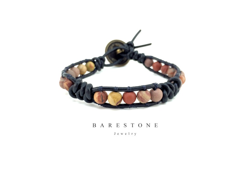 Custom Men S Gemstone Rainbow Jasper Bracelet Black Etsy