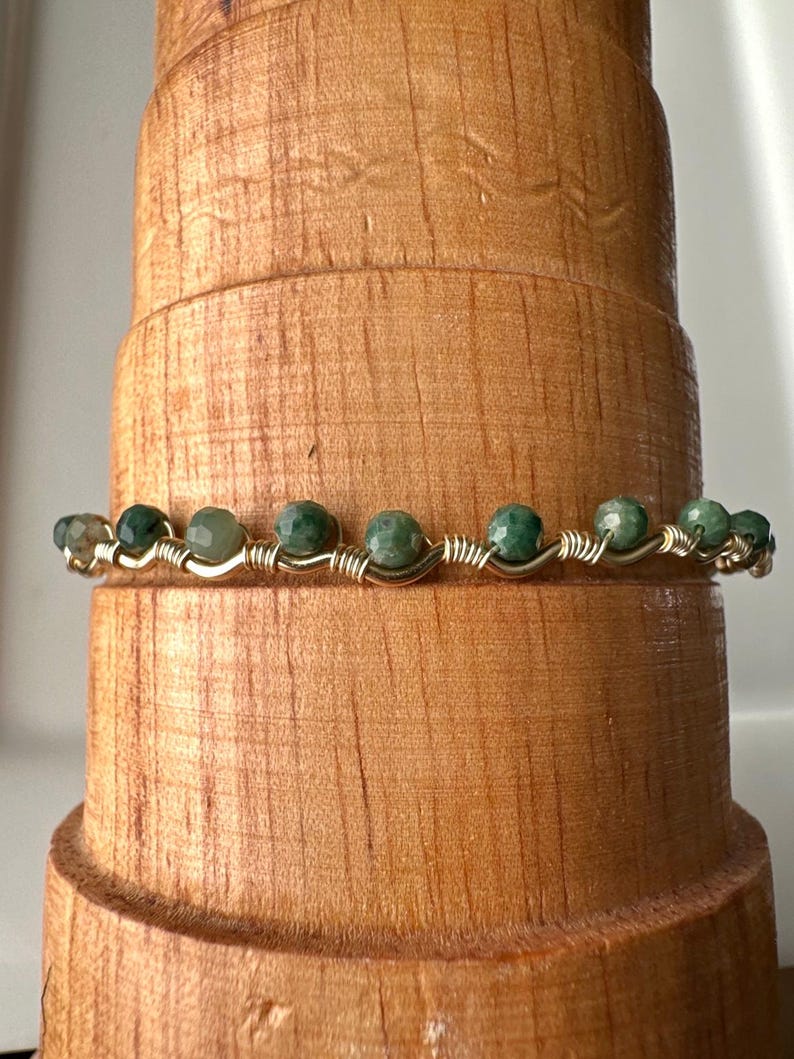 Dainty Emerald Bracelet, May Birthstone, Gold Wire Wrapped Jewelry, Delicate Green Gemstone Clasp image 2