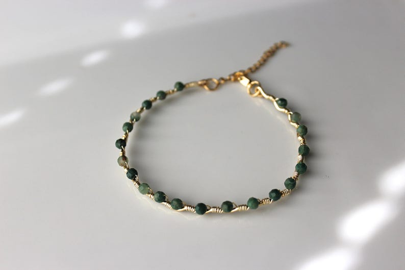 Dainty Emerald Bracelet, May Birthstone, Gold Wire Wrapped Jewelry, Delicate Green Gemstone Clasp image 5