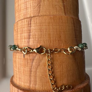 Dainty Emerald Bracelet, May Birthstone, Gold Wire Wrapped Jewelry, Delicate Green Gemstone Clasp image 3