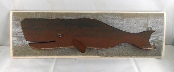 Folk Art Whale on barn-board plank