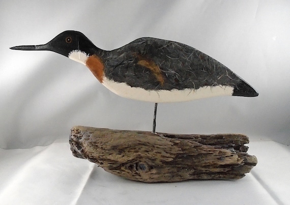 Folk art recycled wood shorebird - on a driftwood base