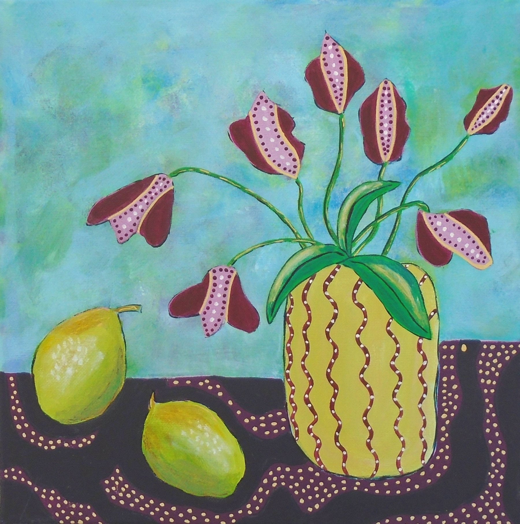 Folk Art Flower Painting 12 x 12 canvas original