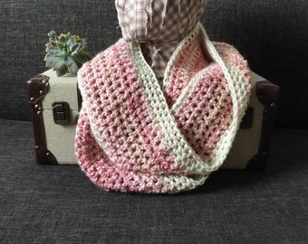 Dusty Pink and Creamy White Infinity Scarf