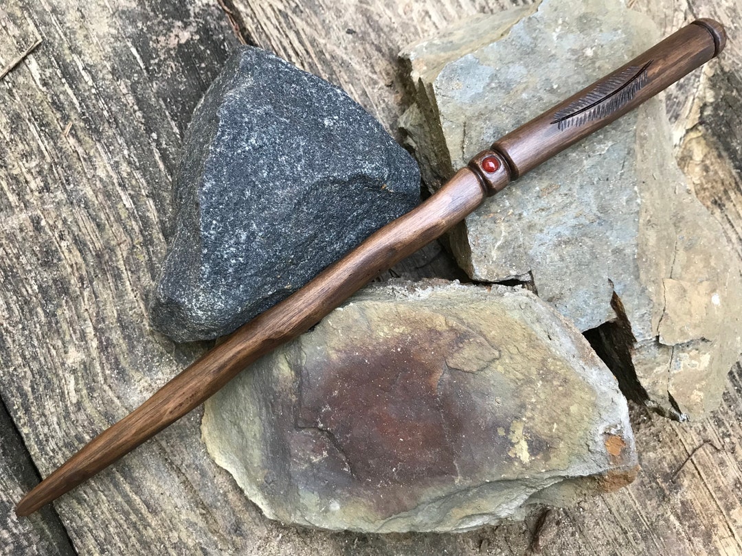 Apple Wood Wand With Carnelian Cabochon Etsy