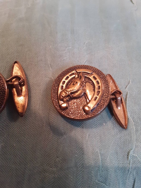 Antique brass equestrian/Horse head cufflinks - image 4