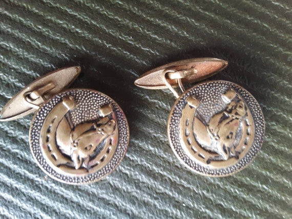 Antique brass equestrian/Horse head cufflinks - image 5