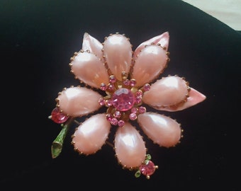 Vintage Signed Lisner Brooch/pin/pale Frosty Pink Flower  display picture 1