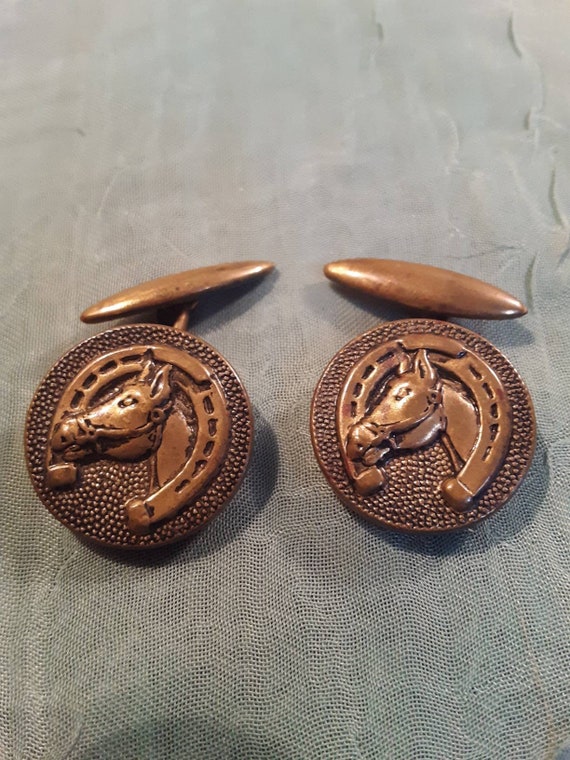 Antique brass equestrian/Horse head cufflinks - image 1