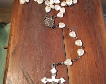 Vintage Heart shaped faux pearl Rosary.