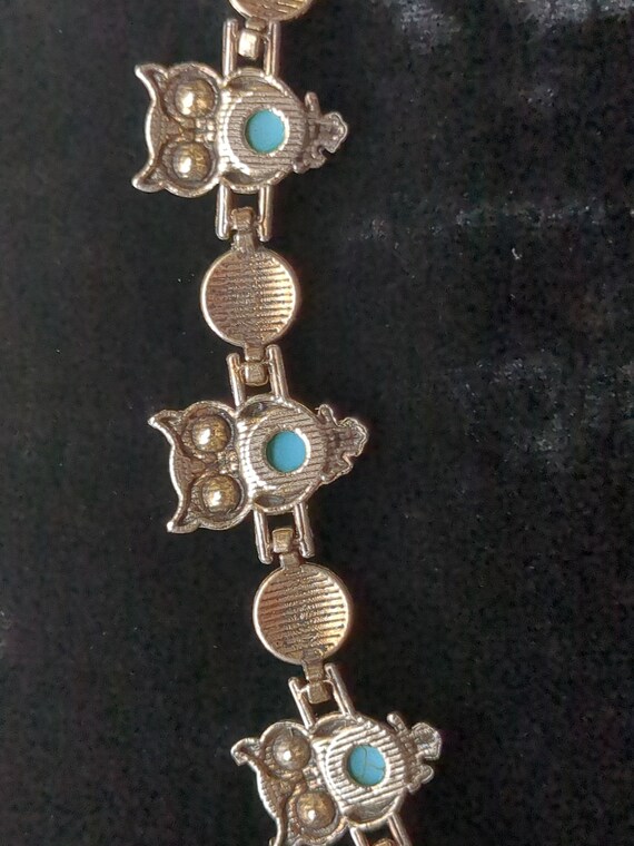 Vintage owl link bracelet/faux glass turquoise/sm… - image 6