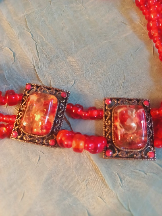 Vintage cherry red glass bead and confetti art gl… - image 7