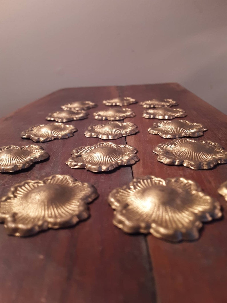 16 antique pressed brass furniture embellishments/ rosettes Etsy