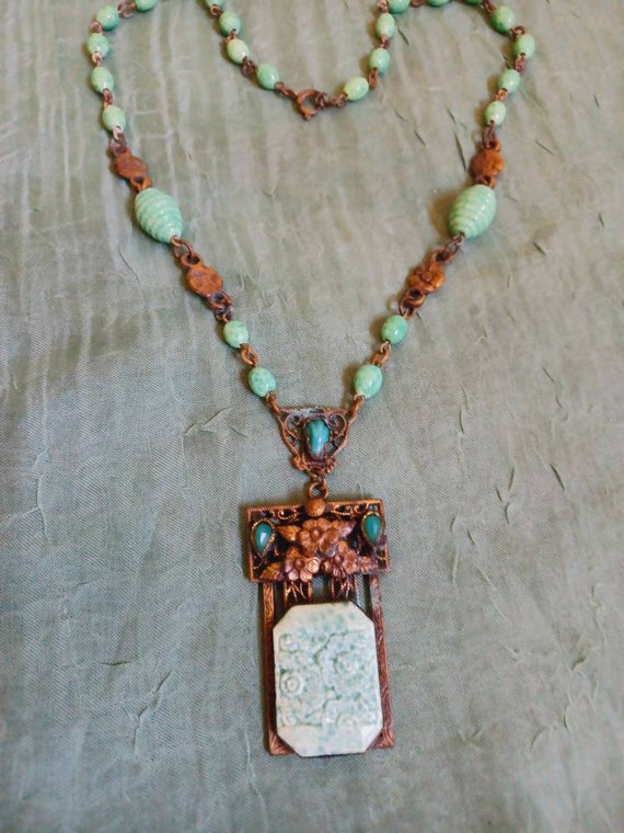 Antique Miriam Haskell Peking Glass necklace/Vict… - image 3