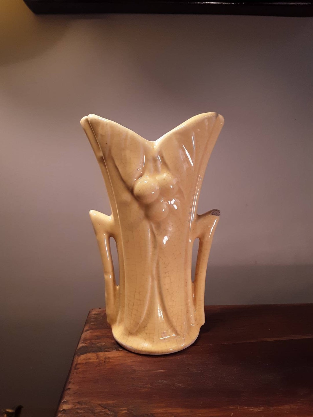 Vintage Unsigned Mccoy Berries and Leaves Yellow V Vase. Far Etsy