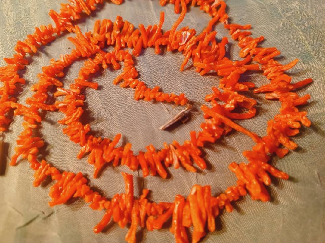 Antique, Old Vintage Genuine Coral Stick Necklace/salmonorange Color