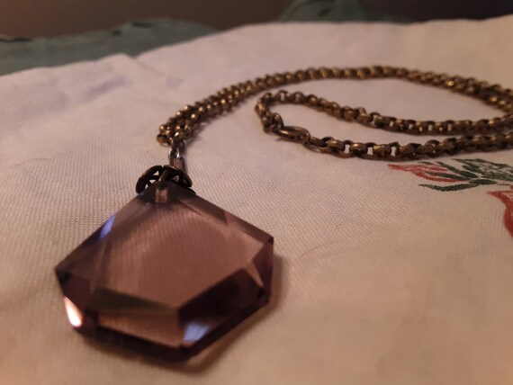Antique 1920's Purple Glass Pendant Necklace. - image 3