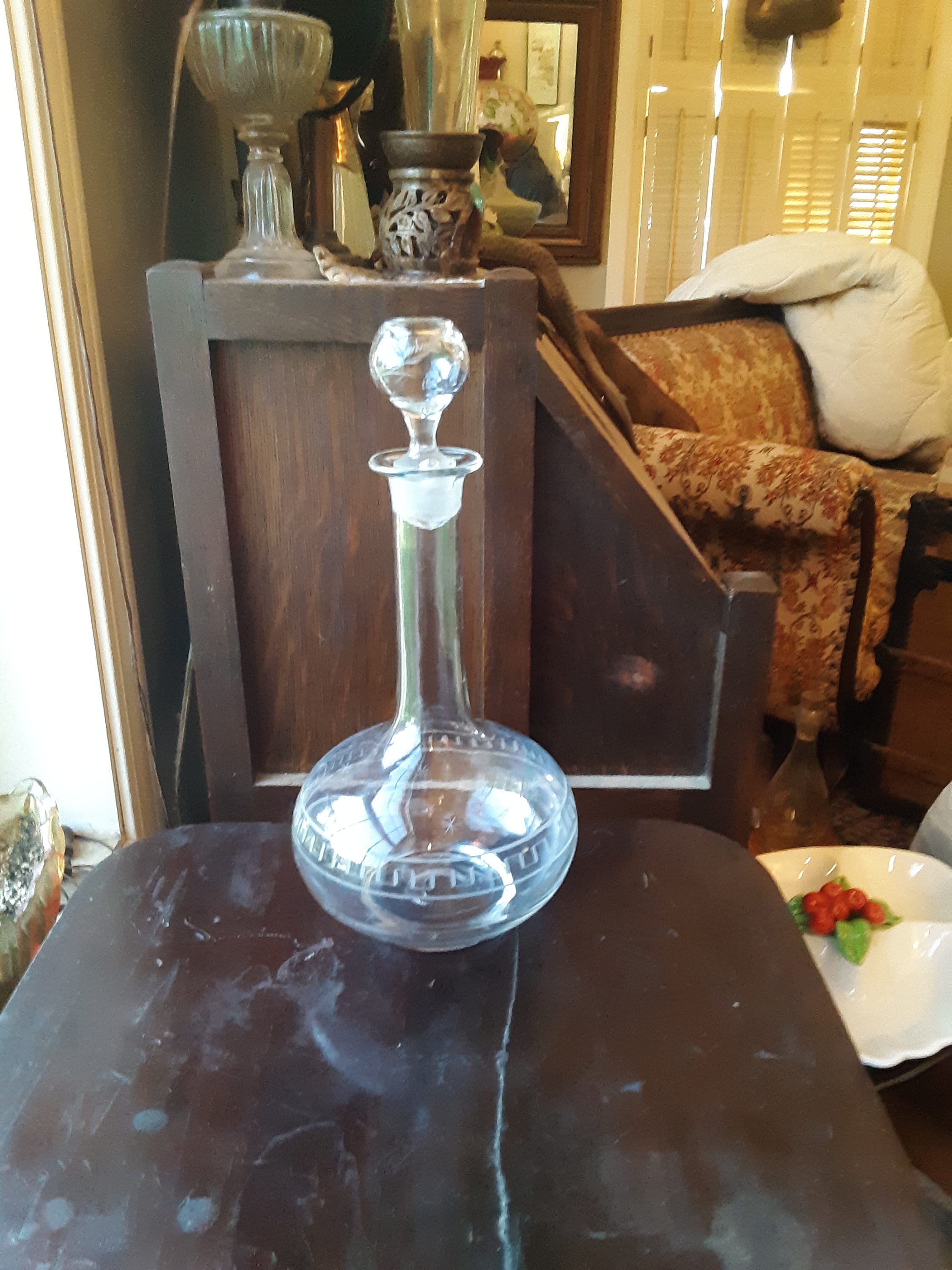 Antique Victorian Bostonsandwich Glass Decanter With Stopper. C. 1800
