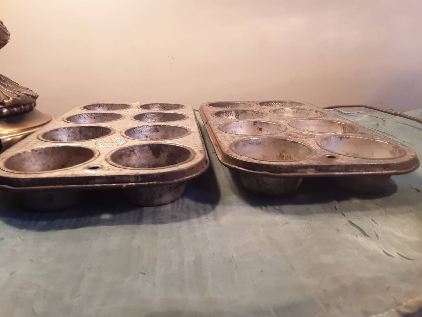 2 Old Vintage Muffin/cupcake Pans/ovenex/made in the Usa/waffle Pattern