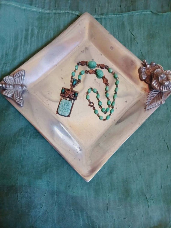 Antique Miriam Haskell Peking Glass necklace/Vict… - image 1