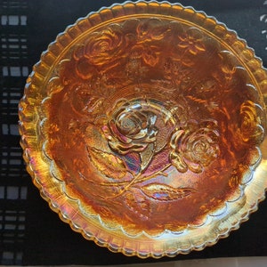 Old vintage/Antique Imperial marigold carnival glass/medium size serving bowl/Open Rose pattern/circa 1910-1920/Beautiful condition.