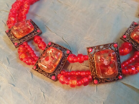 Vintage cherry red glass bead and confetti art gl… - image 8
