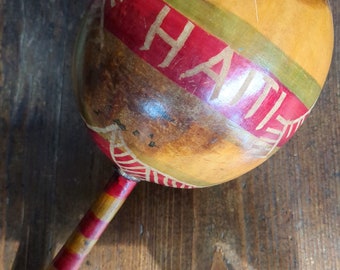 Rare old vintage Maraca/musical instrument/Handcrafted in Haiti/Fantastic condition for age/very nice color combination and design/vibrant.