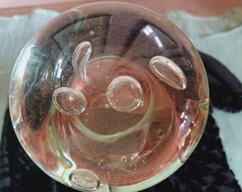 Vintage Handcrafted, Hand-blown clear glass bubble paperweight/asymmetrical bubble glass/partially polished pontil/Unsigned/very nice condit