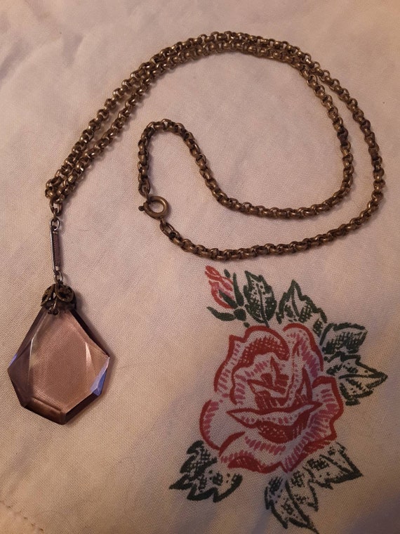 Antique 1920's Purple Glass Pendant Necklace.