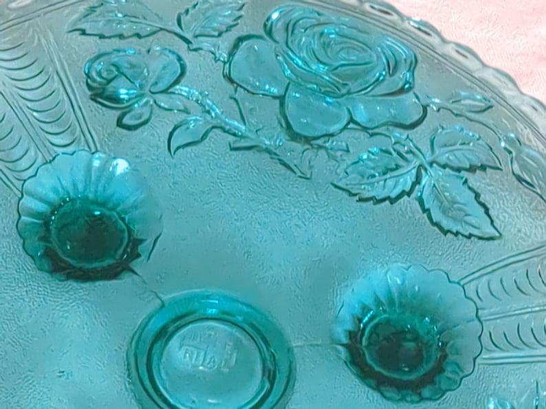 Vintage Imperial Glass Footed Plate/cake Plate/teal Color/slightly ...