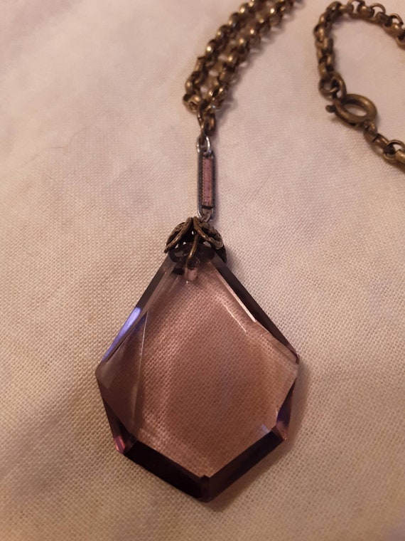 Antique 1920's Purple Glass Pendant Necklace. - image 7