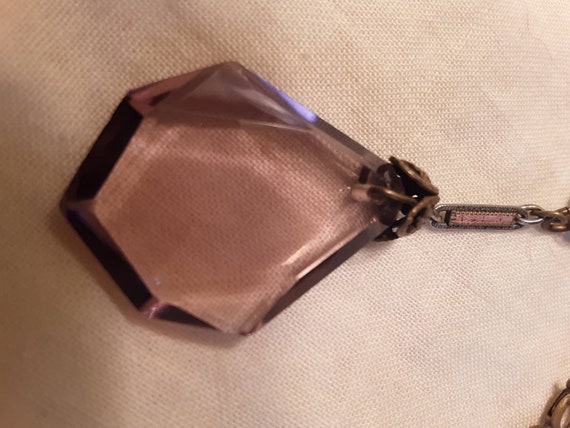 Antique 1920's Purple Glass Pendant Necklace. - image 2