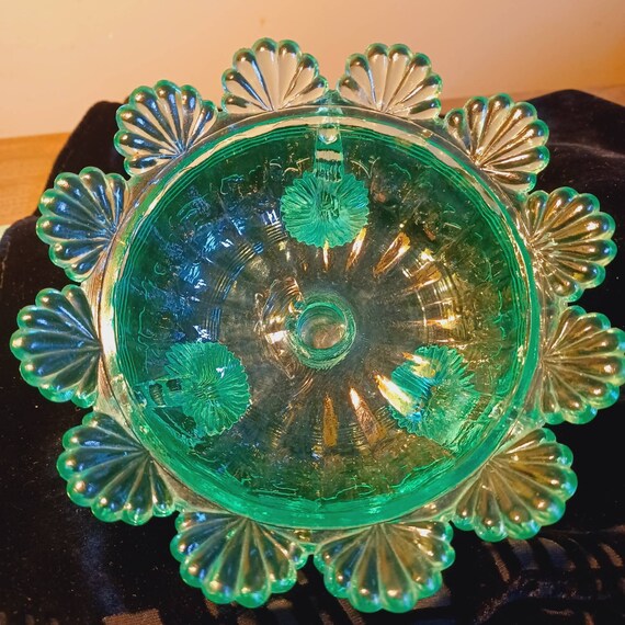 Antique Moser uranium glass Berry bowl/resevoir bowl/not perfect but very nice!