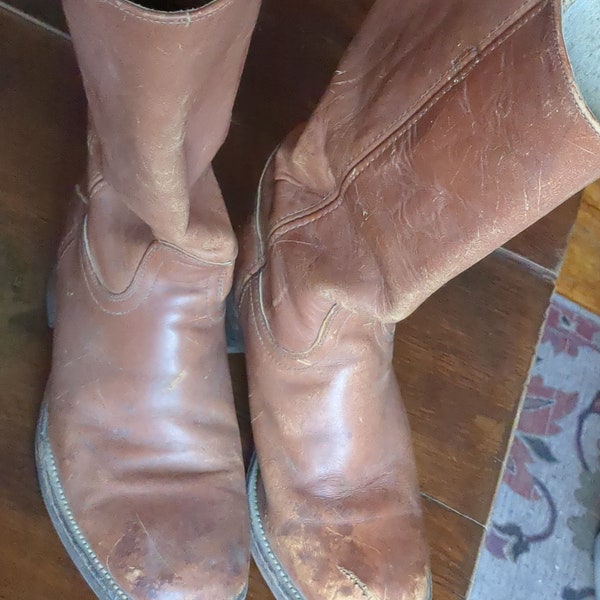 vintage 1970's men's FRYE campus leather boots/size 12 D/Good condition/Made to last.