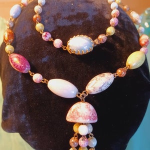 Vintage High End art glass beaded Y/lariat necklace/looks like Chocolate rock,pebble Candy beads/Unique, Rare/Great Condition.