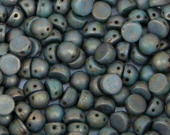 50pcs CzechMates Lentil with Two Holes-Copper Picasso Turquoise 6mm CT6313 L-162