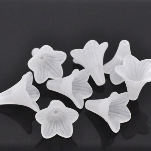 Frosted White Lucite Flower Beads, 22 mm x 22 mm (LF-7), 10 count