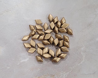 GemDuo Beads, Bronze Pale Gold (Matte Metallic Flax), 40 count, 5 x 8 mm 2-Hole Czech Bead, (GD-00030-01710)